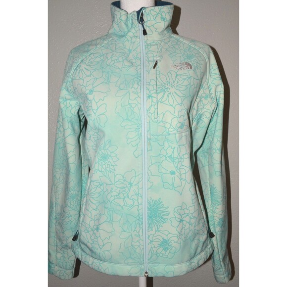 The North Face Women’s Sz Med Softshell Jacket Aqua Blue Floral Print Full Zip - Picture 1 of 7